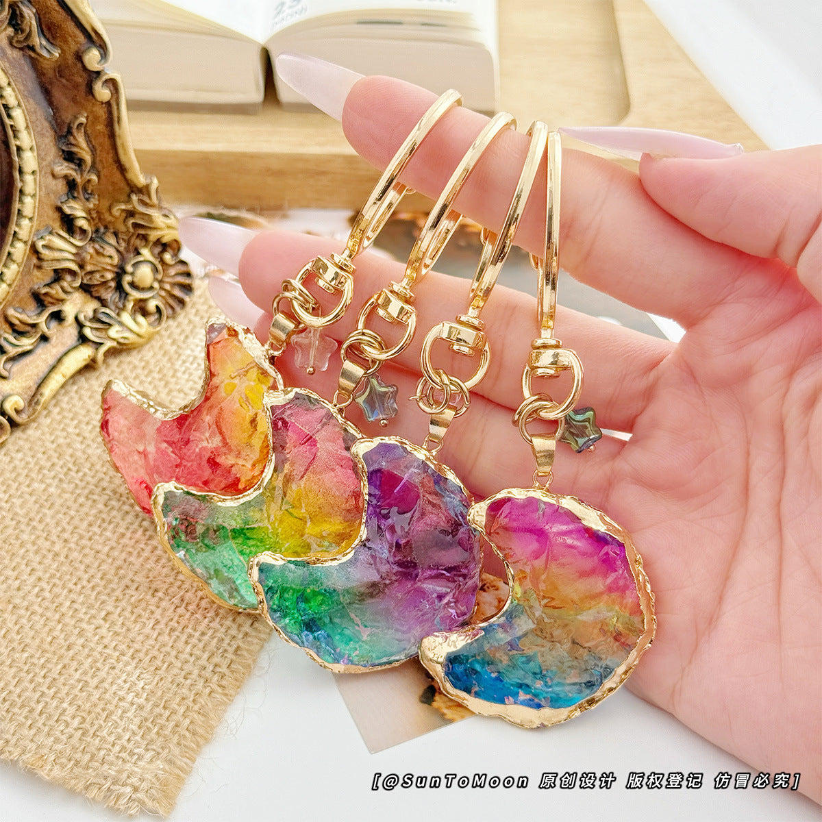 Wholesale Rainbow Moon Metal Keychain Chic Bag Charm Trendy Couple Gift Boutique Resale