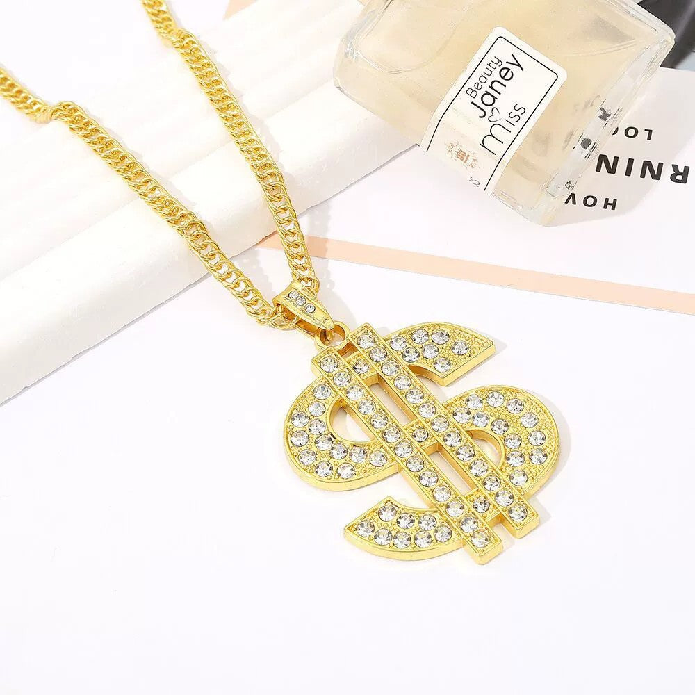 Wholesale Diamond Dollar Sign Pendant Necklace for Men,  Hip Hop Layering Jewelry Fashion Accessory