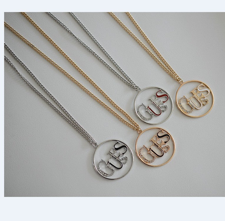 Wholesale round letter hollow colored glaze enamel gemstone necklace