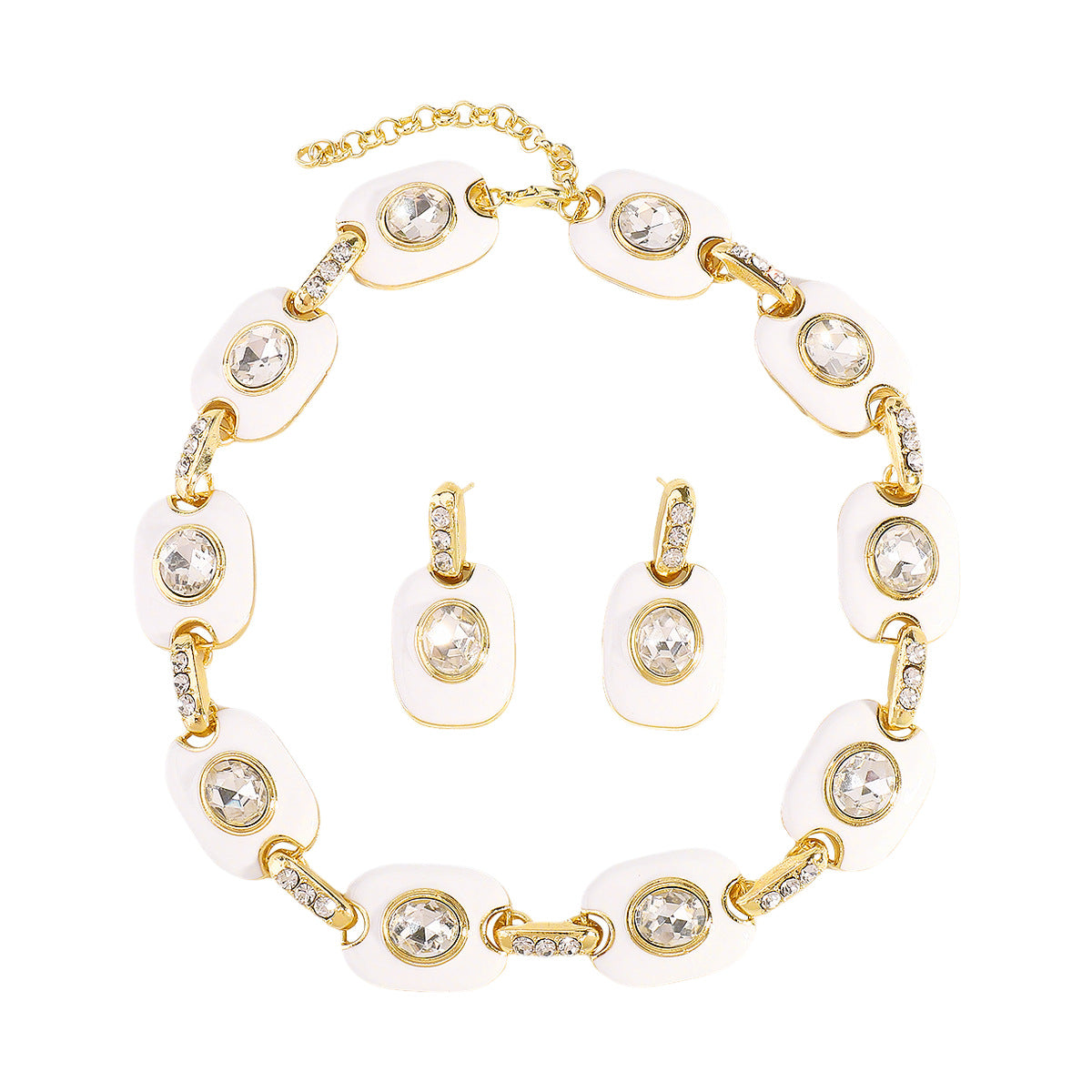 Wholesale diamond square palace style  design all-match exquisite necklace earrings set