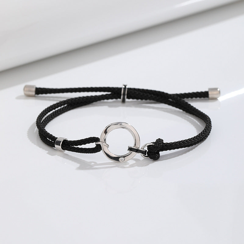 Wholesale s925 sterling silver couple double ring braided rope Valentine's Day bracelet