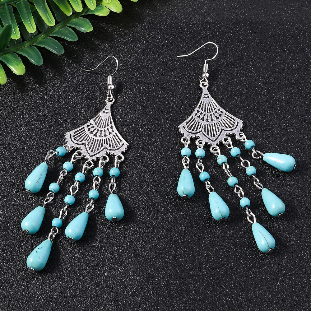 Wholesale Bohemian Turquoise Vintage Alloy Earrings Fashion Jewelry Accessory