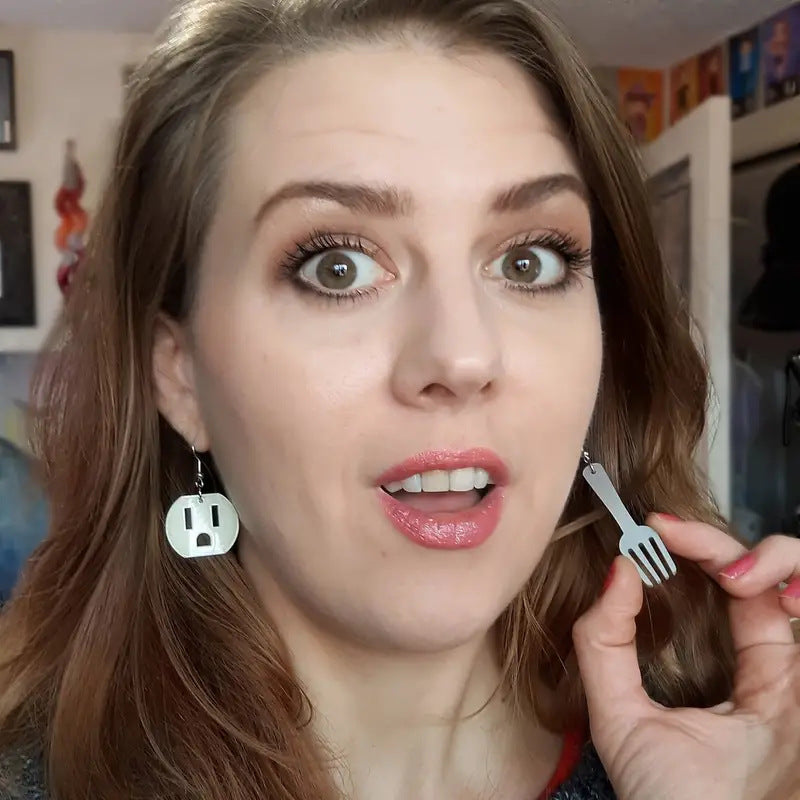 Wholesale mini knife and fork asymmetric earrings