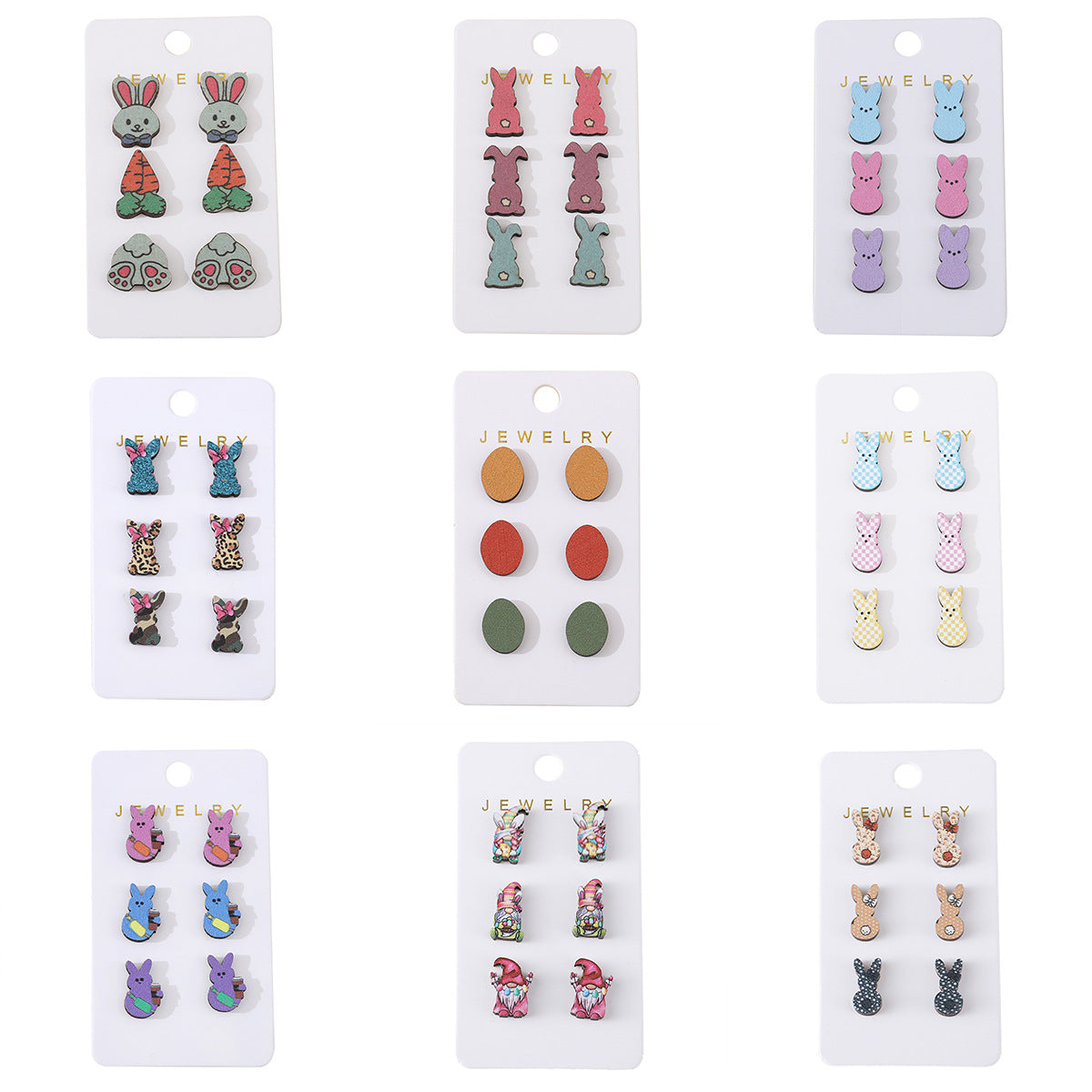 Wholesale Easter leopard print camouflage color rabbit egg plaid  earrings suit earrings set