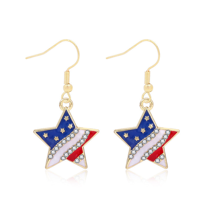 Wholesale American Independence Day Alloy Oil Drop Flag Pentagram Angel Earrings ACC-ES-BinLi003
