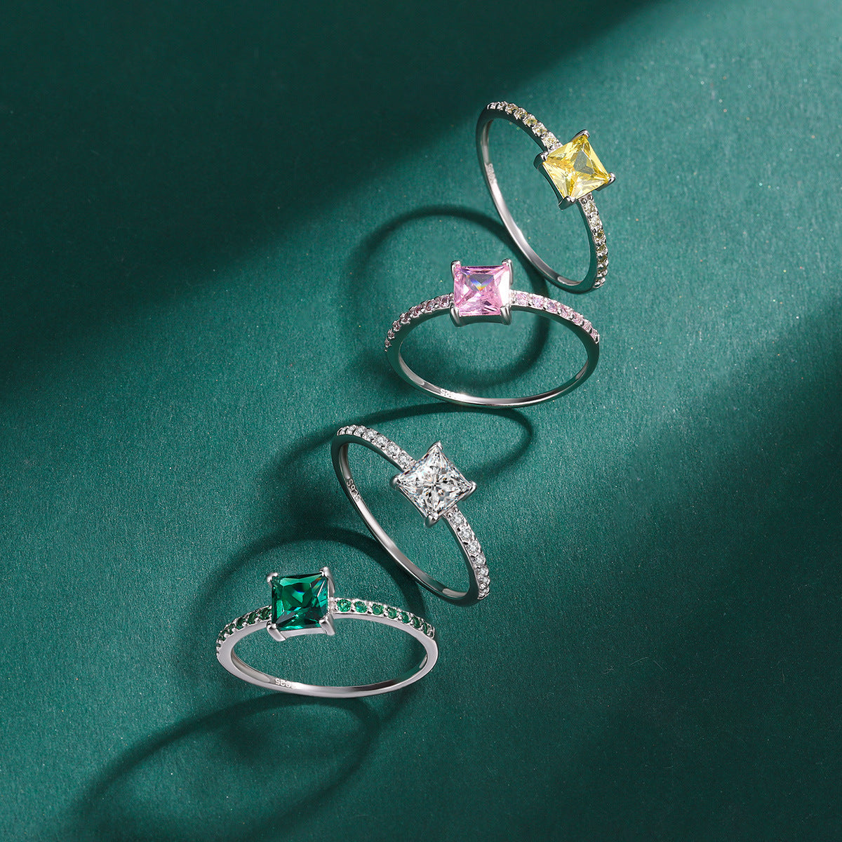 Wholesale S925 sterling silver colored zircon inlaid light luxury ring