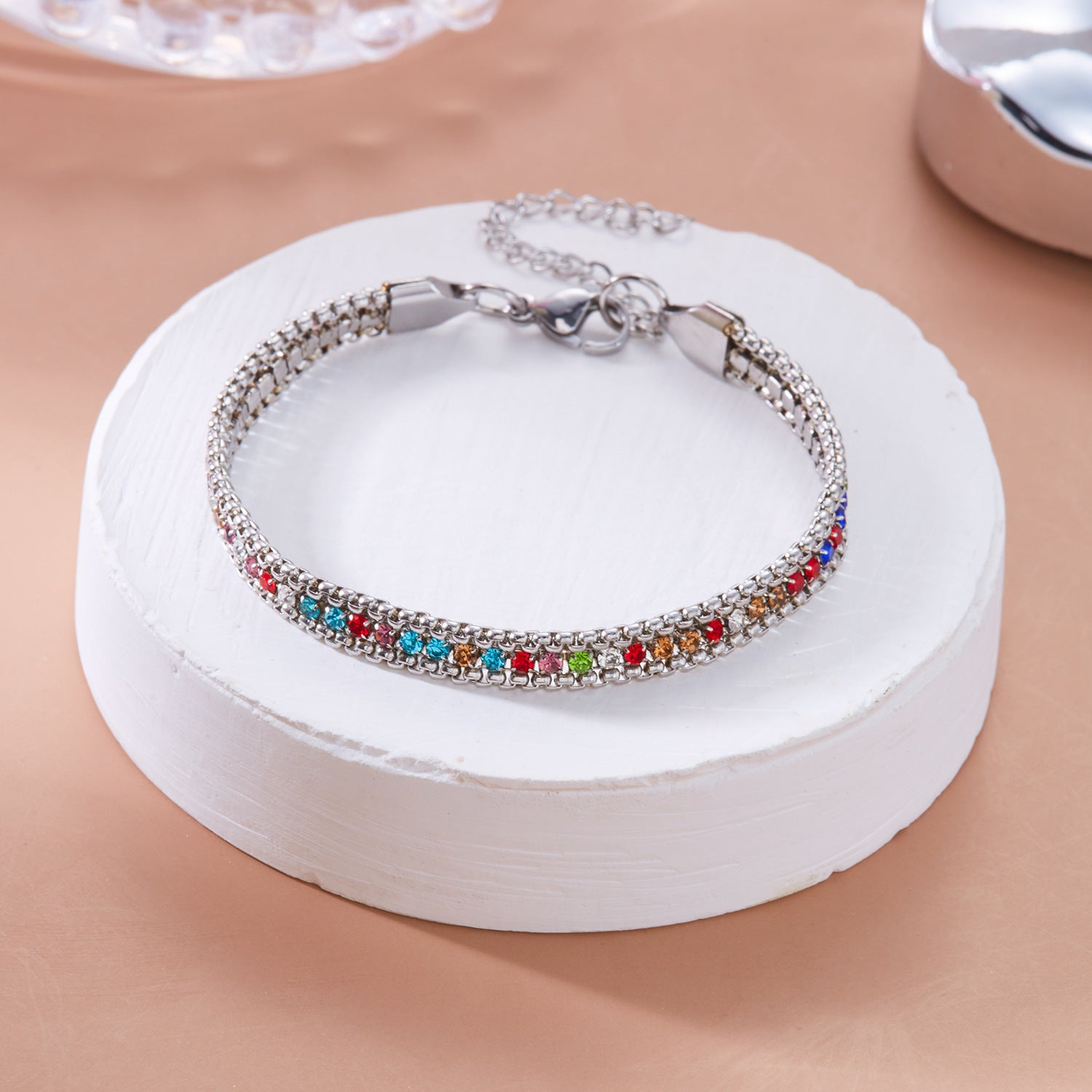 Wholesale Stainless Steel Diamond Bracelet Color Zircon Rhinestone Claw Chain