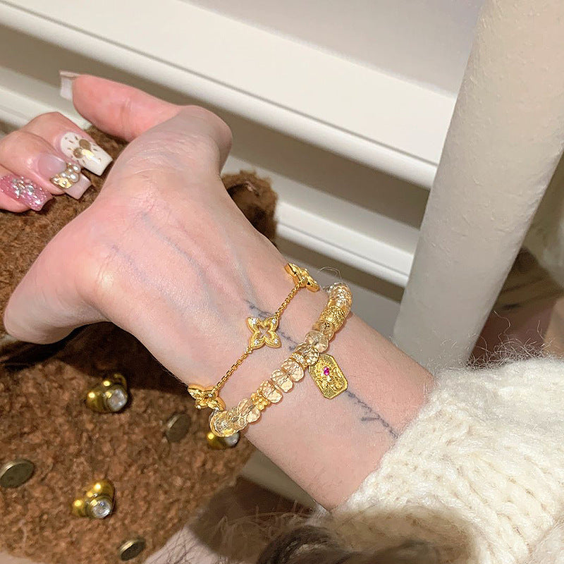 Wholesale  Antique Style Brass Mans Star Lucky Four-leaf Clover Bracelet ACCVIP