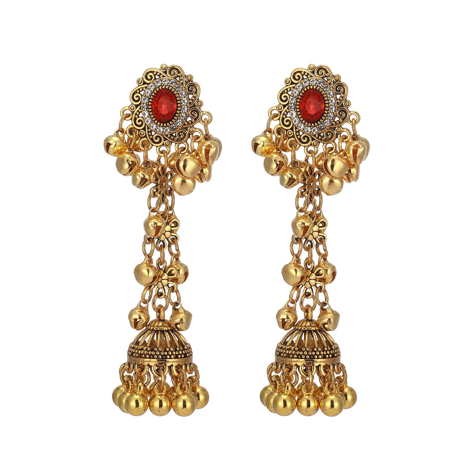 Wholesale Alloy Rhinestone Ethnic Vintage Tassel Bell Pendant Earrings For Women Fashion Jewelry Accessory Gift