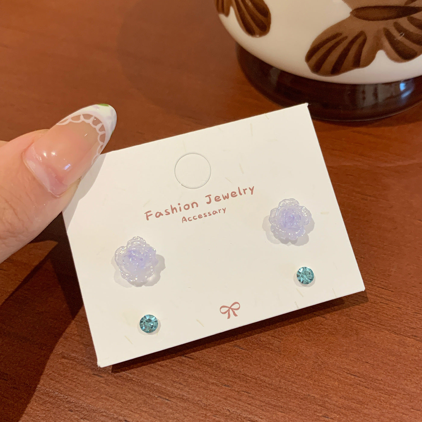 Wholesale Summer Super Fairy Color Resin Rose Zircon Earrings  Silver Needle