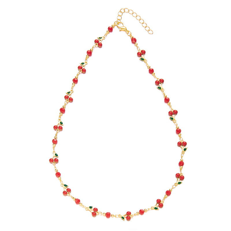 Wholesale retro painted red cherry necklace bracelet