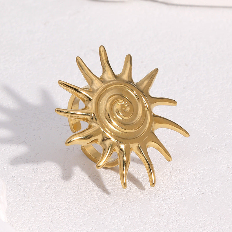 Wholesale Gold Open Ring with Classic Sun Symbol Design Stainless Steel Jewelry Accessory Gift