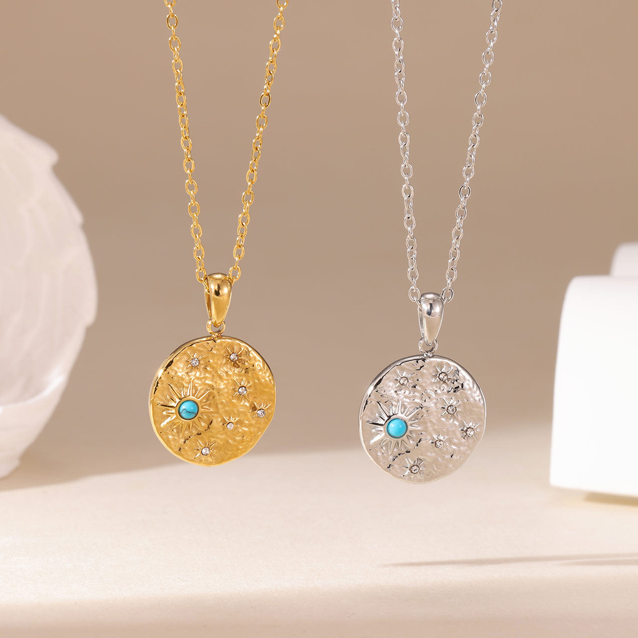 Wholesale Blue Turquoise & Titanium Steel Clavicle Sweater Necklace