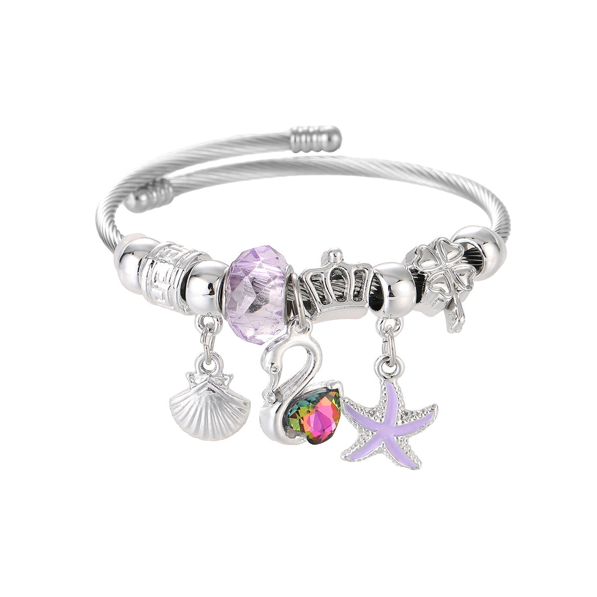 Wholesale Starfish Swan Beads Pendant Animal Stainless Steel Bracelet ACC-BT-jiax009