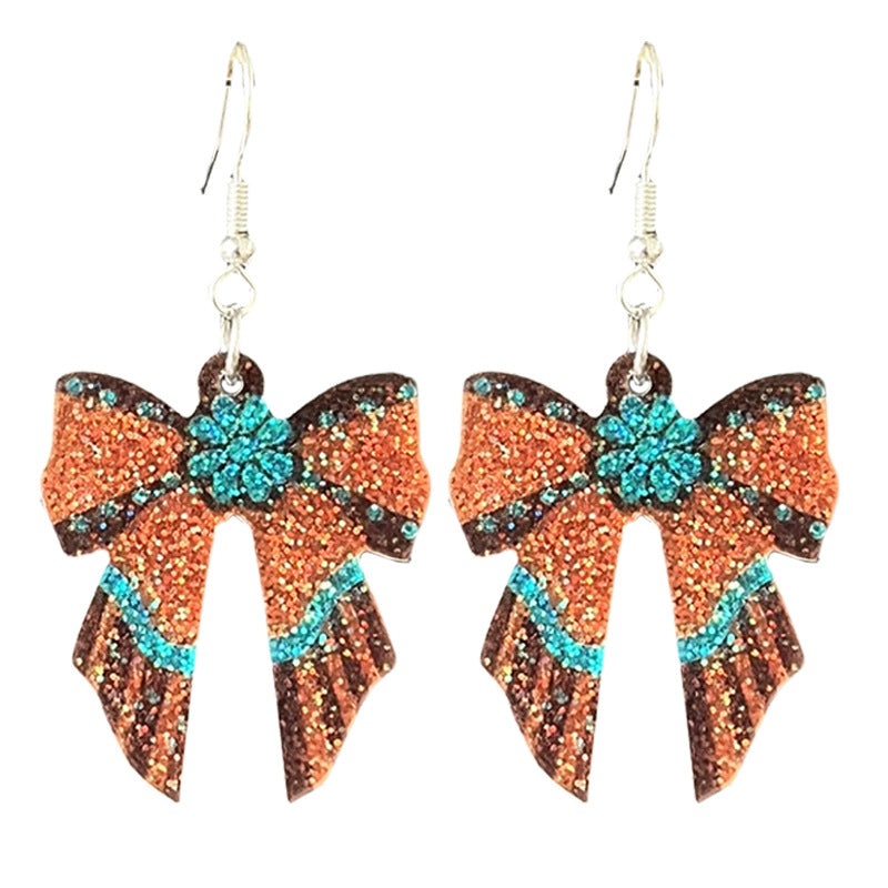 Wholesale 2pairs/pack Western Sparkling Earrings Cowboy Word Sunset Bull Head Boots Earrings