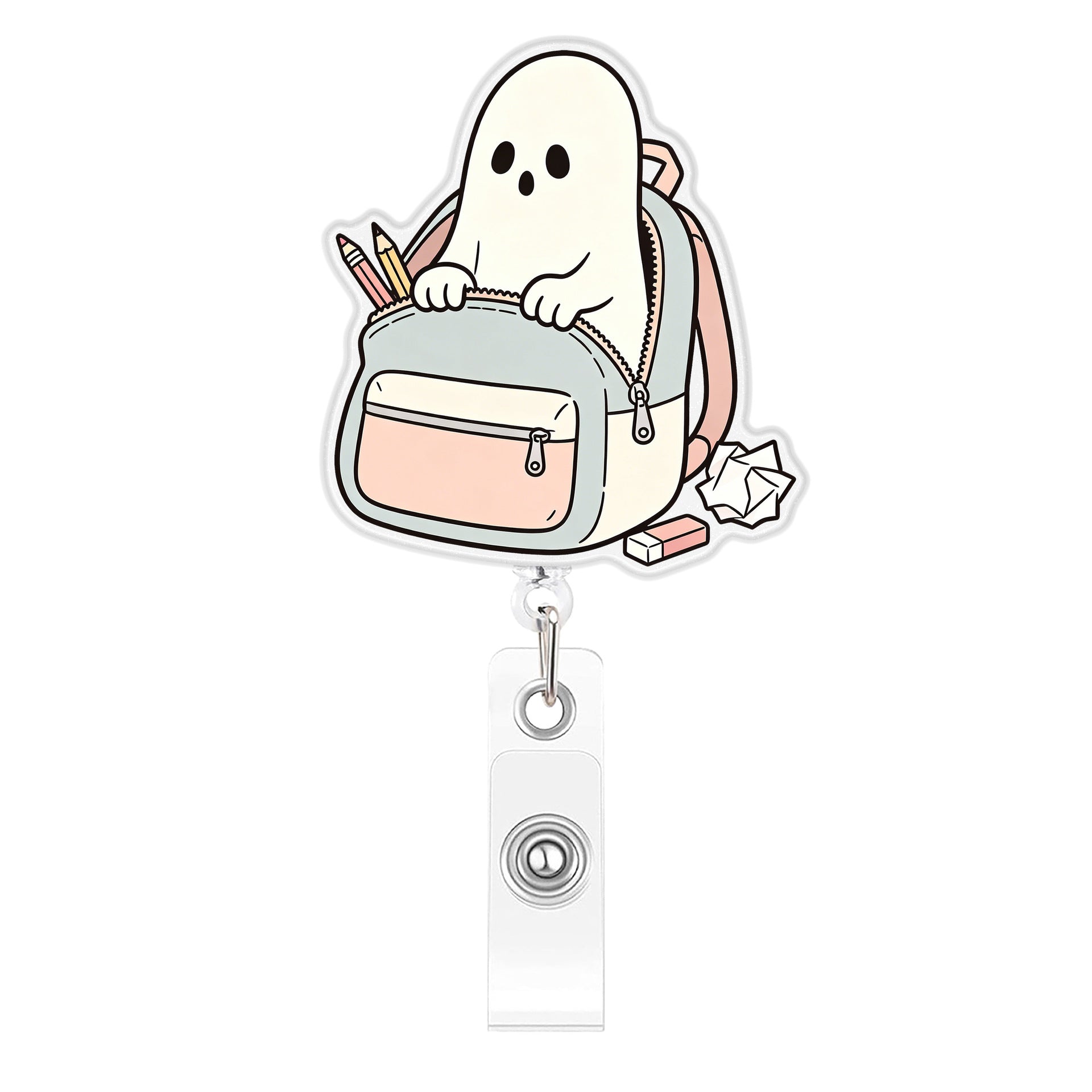 Wholesale Trendy BOO Campus Back To School Retractable Badge Clip Plastic Student ID Holder