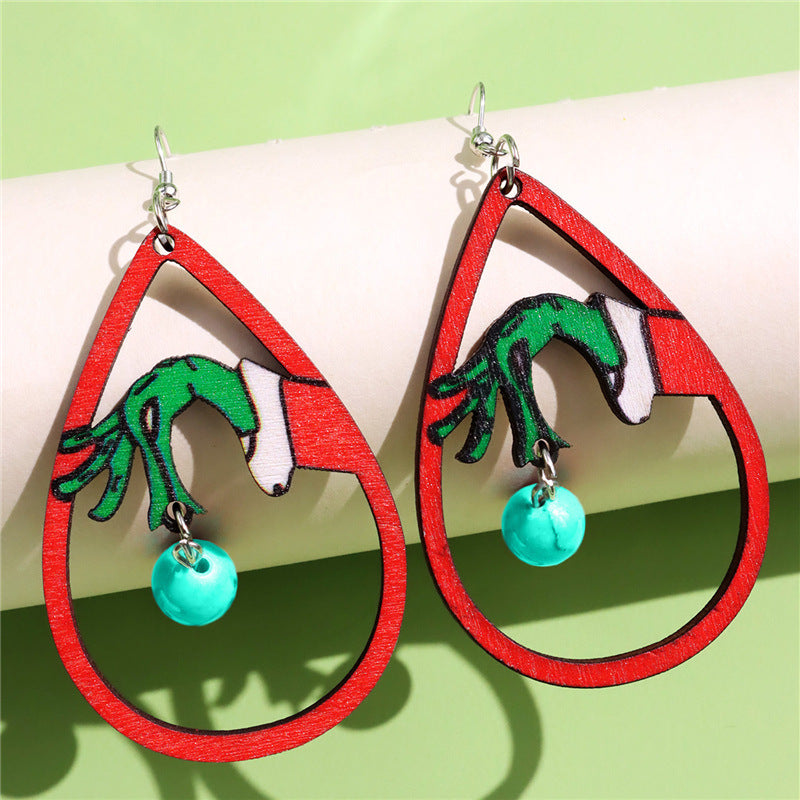 Wholesale  Turquoise Ball Pendant Water Drop Wooden Earrings