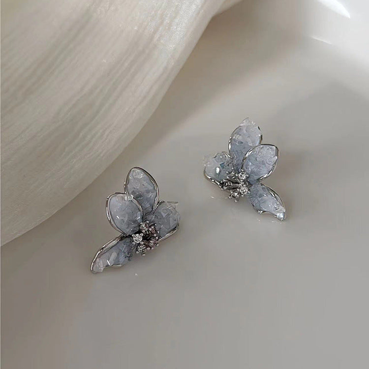 Wholesale Vintage Morandi Blue Gradient Crystal Butterfly Stud Earrings ACC-ES-Qiyou003
