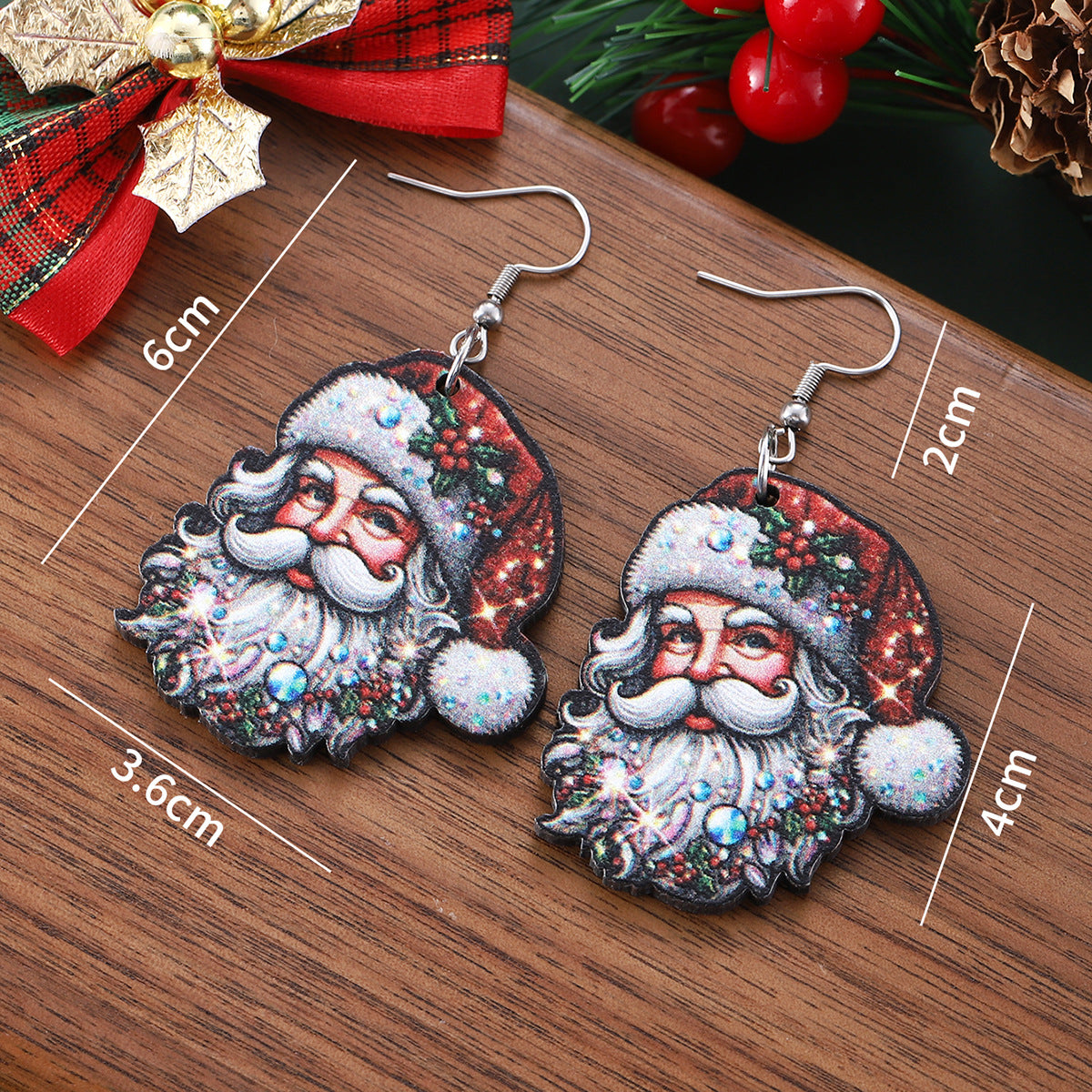Wholesale Christmas cute funny  pendant earrings wooden double-sided earrings