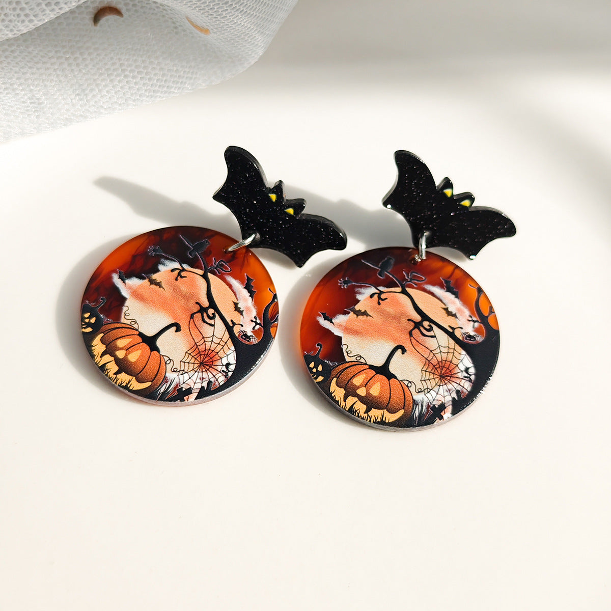 Wholesale  fun cartoon pumpkin ghost little black cat earrings
