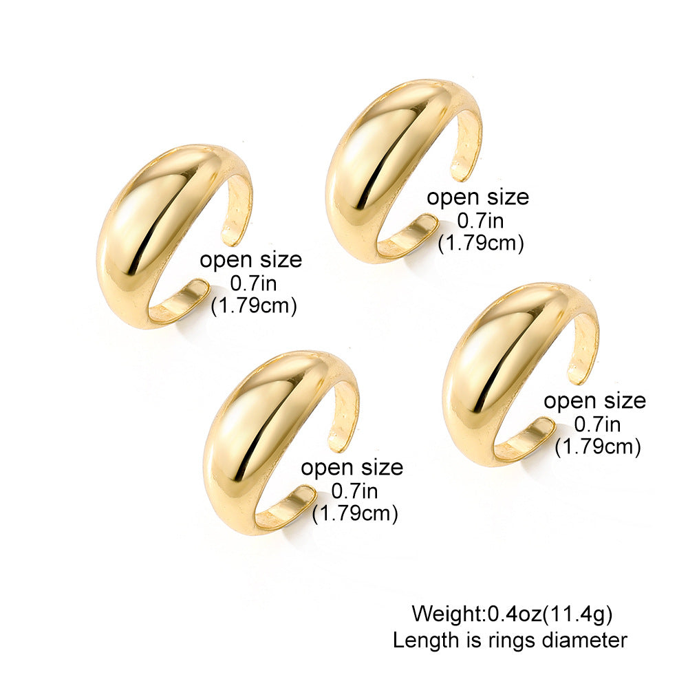 Wholesale geometric UV plating material oval ring 4-piece set of irregular smooth opening ring