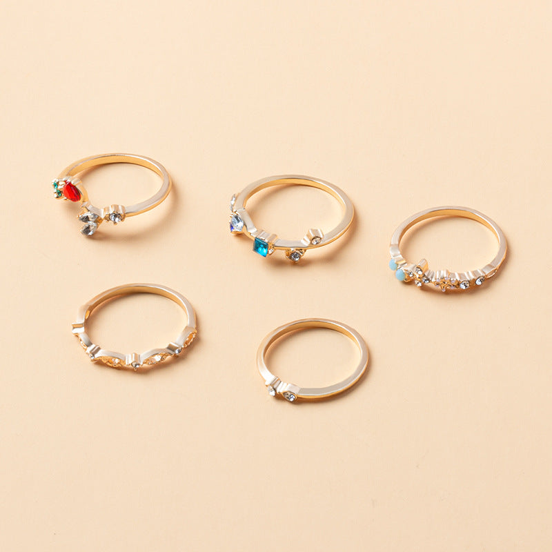 Wholesale  fashion opening gold-plated flowers 5 ring set