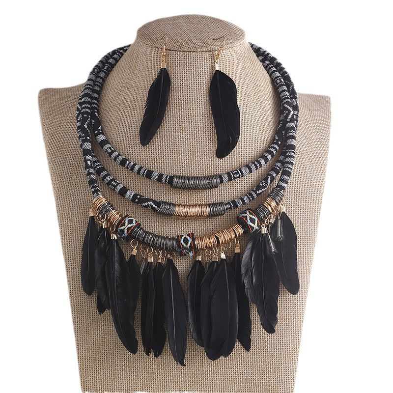 Wholesale  Feather Necklace Multi-Layer Vintage Ethnic Style Bohemian Necklace