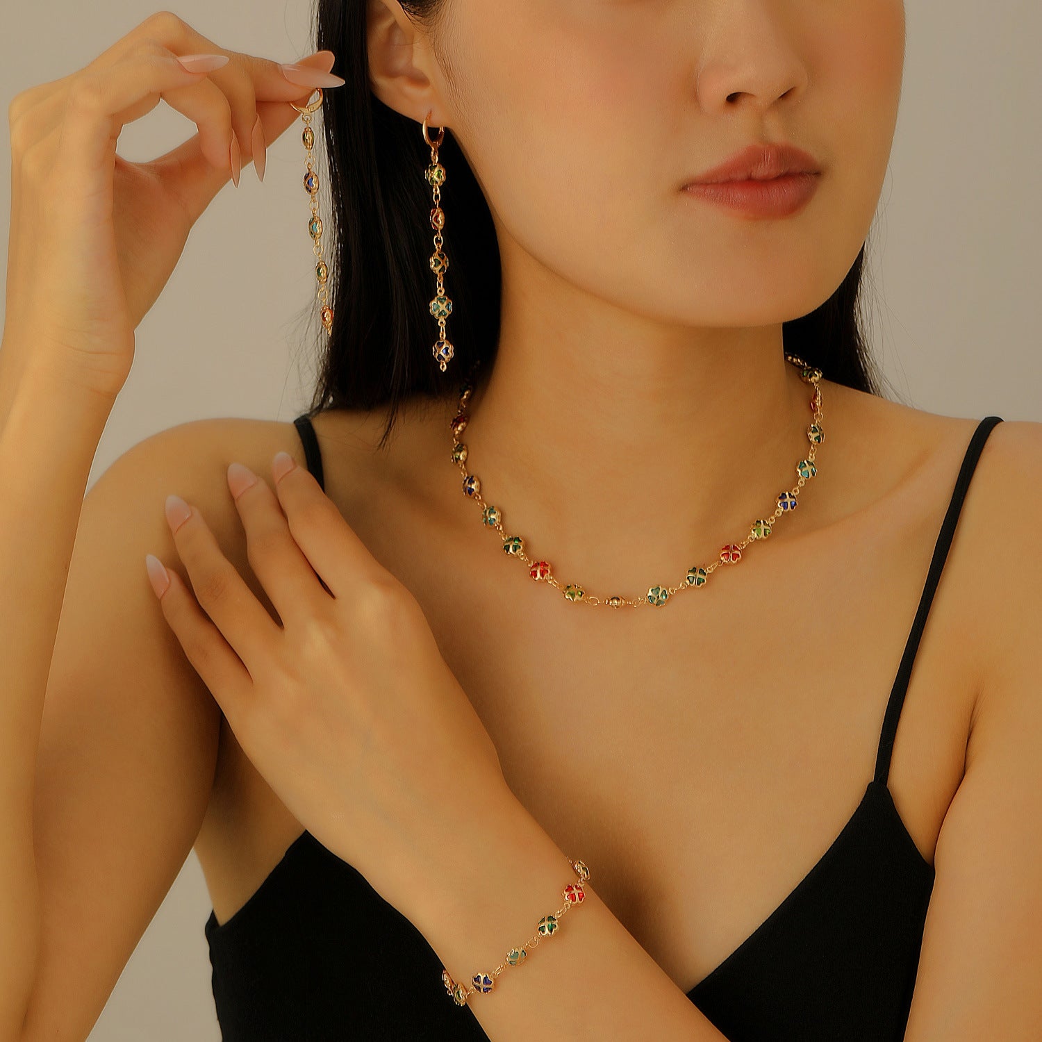 Wholesale  Color Love Bracelet Necklace Personalized Alloy Heart-shaped Dopamine Bracelet