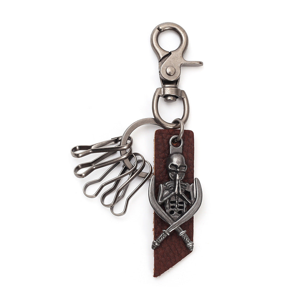 Wholesale Retro Men S Skull Keychain With Alloy Leather Pendant And Hook Antique Bronze Finish Fashion Accessory