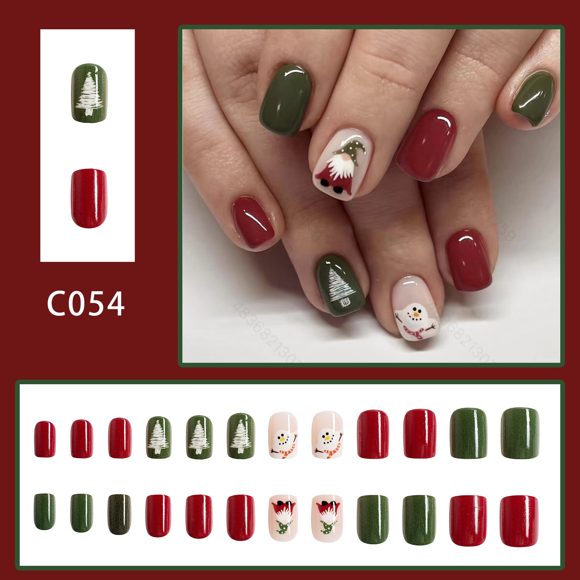 Wholesale 24 Pieces/box Christmas Snowman Santa Manicure Press-on Nails Kits Nail Stickers ACC-NS-GuaiXL025