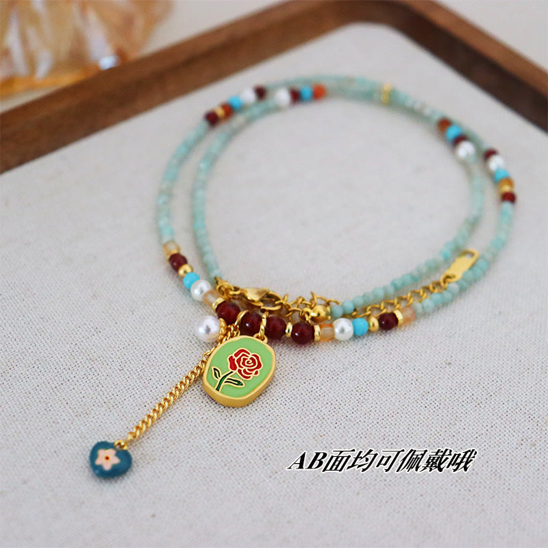 Wholesale  Retro Colorful Oil Drop Pony Beaded Necklace