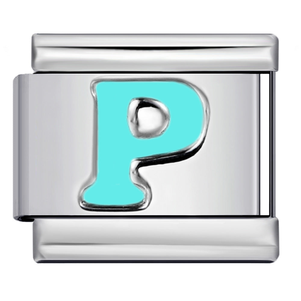 Wholesale Italian Charm Bracelet 9mm DIY sky blue English letter series   Creative Stainless Steel Composable Bracelet