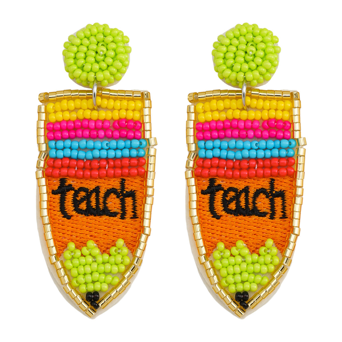 Wholesale Candy Color Alloy Rice Ball Teacher Pencil Set with Diamond Earrings ACC-ES-JiaQi010