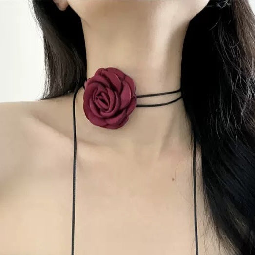 Wholesale Handmade Fabric Flower Choker Necklace With Wax Rope Trendy Jewelry Accessory For Women Gift