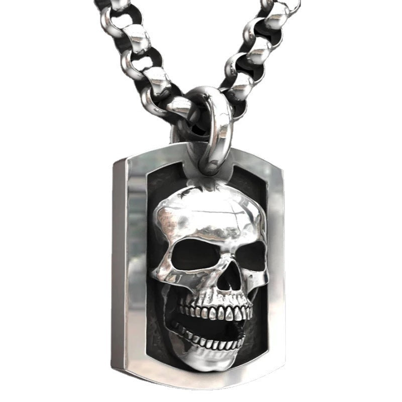 Wholesale Dark Hip-Hop Skull Square Silver-Plated Vintage Necklace