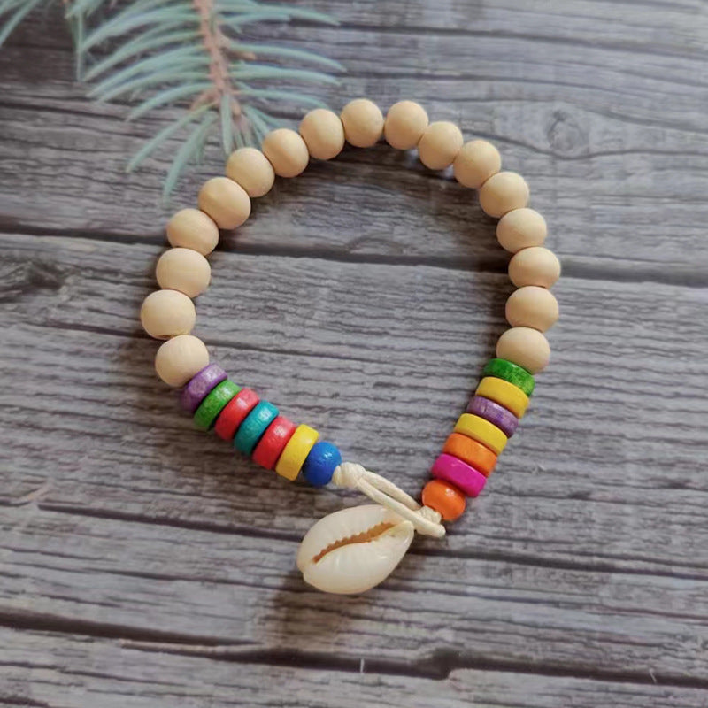 Wholesale Boho Devil's Eye Colored Wooden Beads Natural Shell Bracelet ACC-BT-Youl012