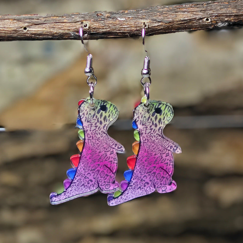 Wholesale Acrylic Cute cartoon colorful leopard print dinosaur earrings