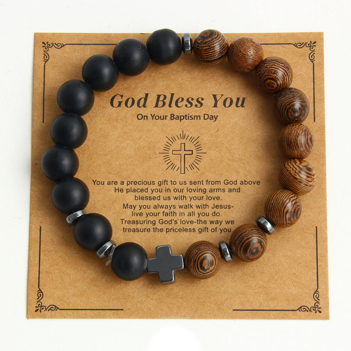 Wholesale Natural Stone Frosted Stone Wooden Beads Bracelet Cross Bracelet ACC-BT-HongMing002