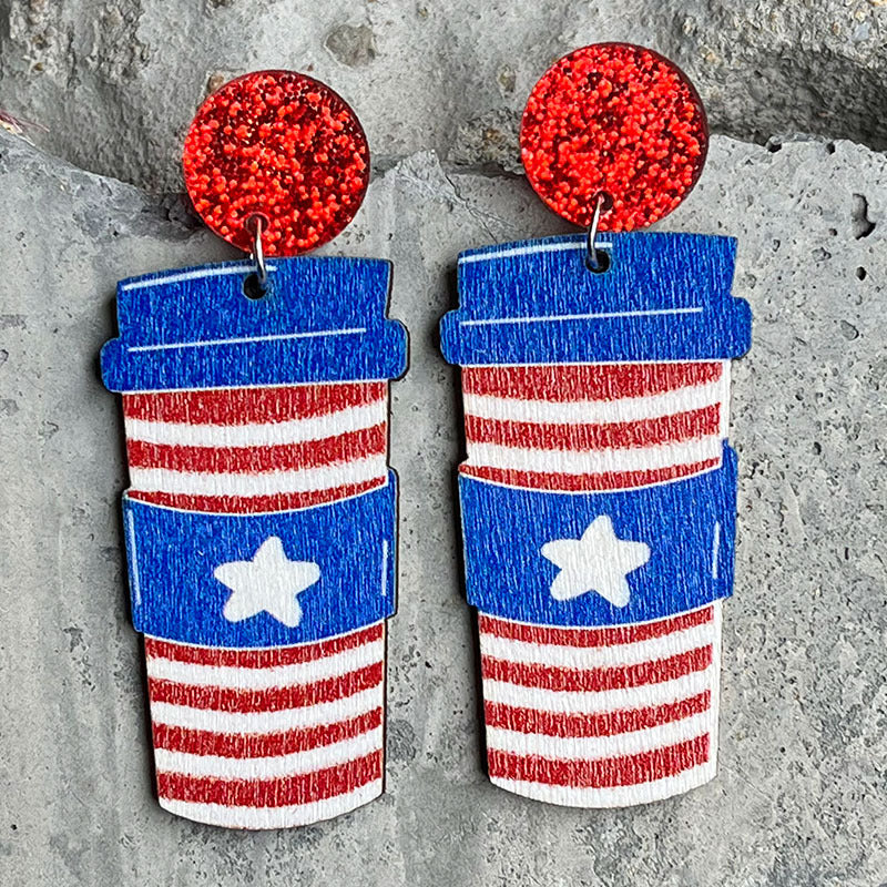 Wholesale 2 pairs/pack American Flag Independence Day Butterfly Ice Cream Wooden Earrings ACC-ES-HY004
