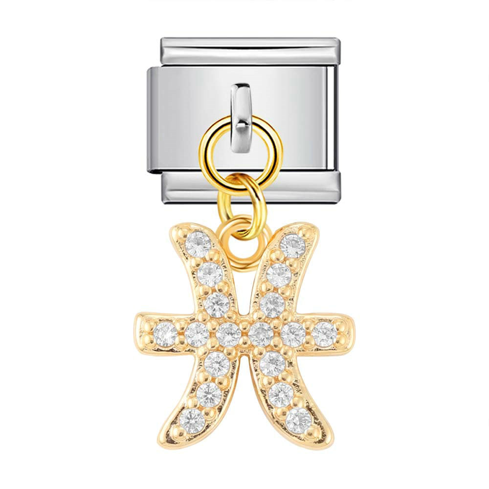 Wholesale 12 Zodiac Signs Rhinestone Pendant Bracelet Stainless Steel Fashion Jewelry Accessory Gift For Boutique Resale