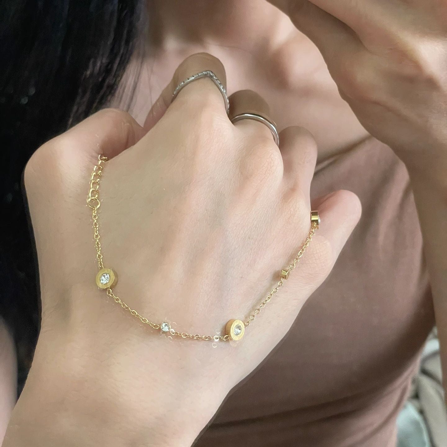 Wholesale Titanium Steel Roman Diamond Bracelet Gold Women Boutique Resale Jewelry Accessory