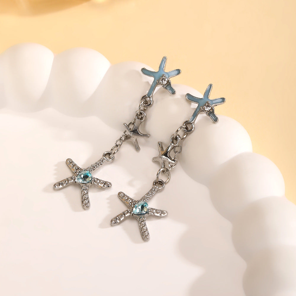 Wholesale Blue long starfish earrings