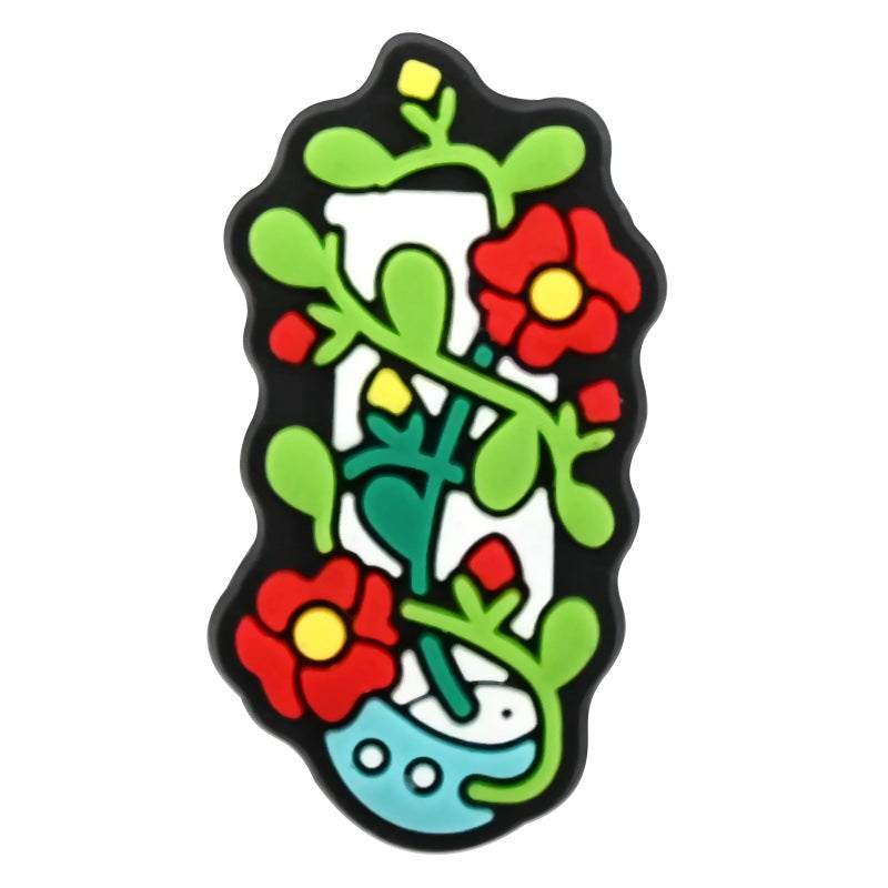 Wholesale Random 100pcs  floral vase series  PVC Soft Rubber Shoe Buckle Decoration