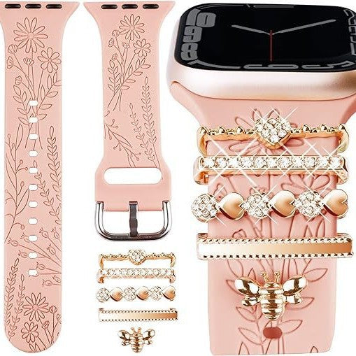 Wholesale Bee Rhinestone Five Piece Watch Band Charm Set For Silicone Band Gold Alloy Fashion Accessory