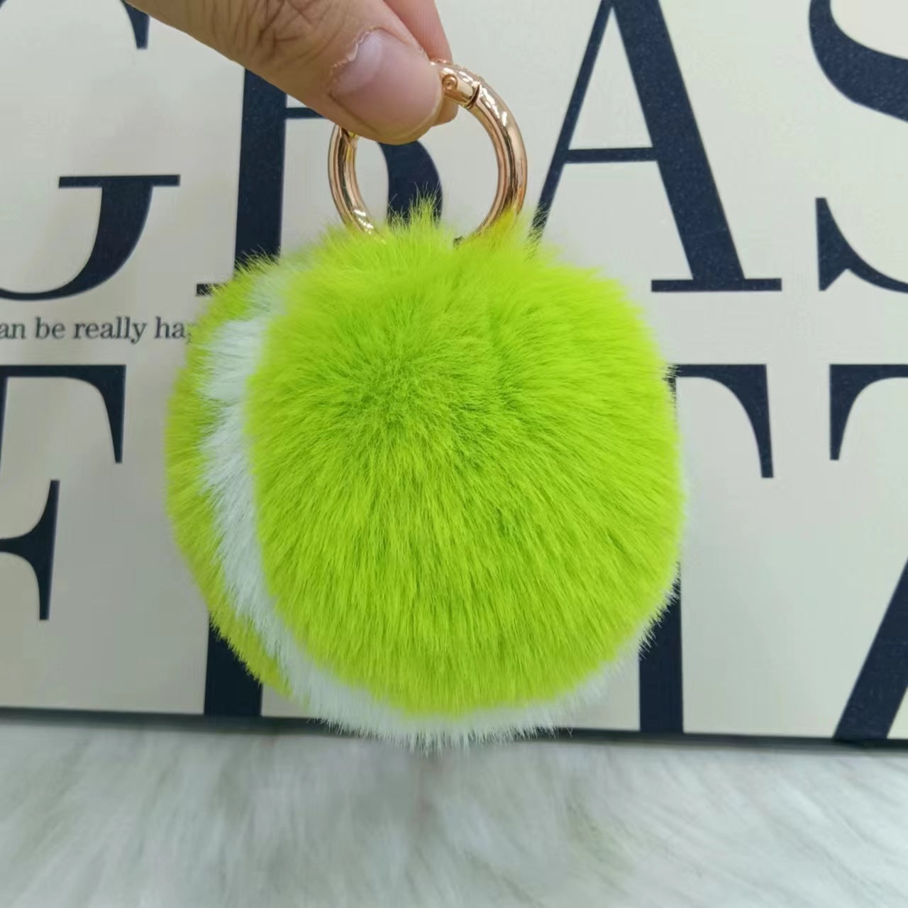 Wholesale cute little tennis ball rex rabbit fur keychain