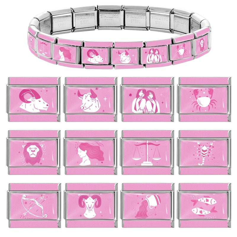 Wholesale 9mm Italian Charm Starter Bracelets DIY Pink 12 Contion Series Stainless Steel Composable Bracelet