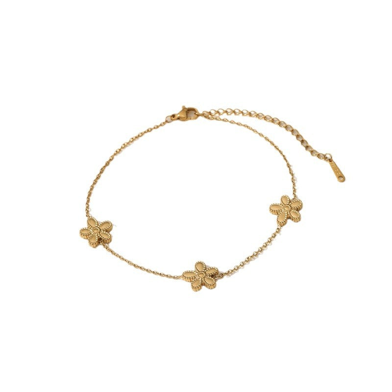 Wholesale Minimalist Titanium Steel Bracelet with Small Round Flowers Korean Style Gift for Women