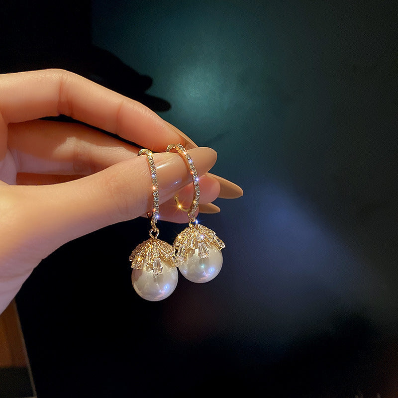 Wholesale Silver Needle Zircon Circle Pearl Earrings ACC-ES-KJ019