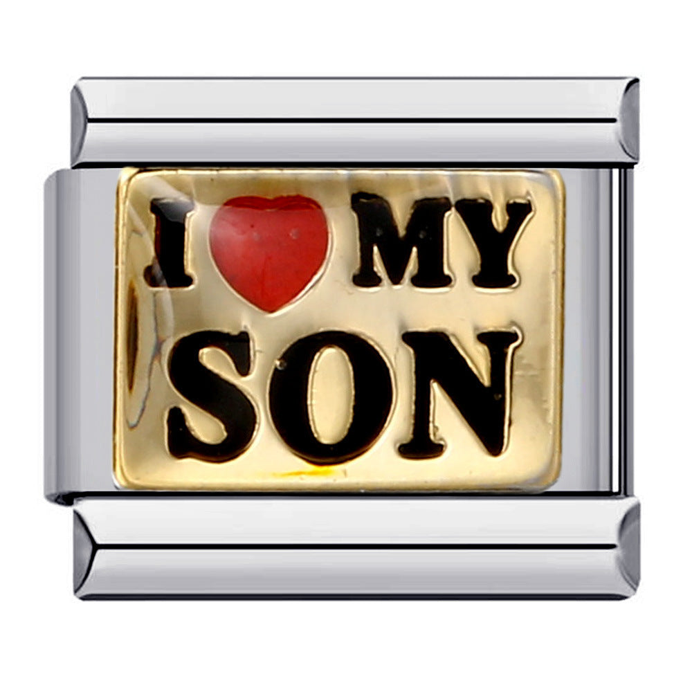 Wholesale Family Theme Italian Charm Bracelet,  Gold Plated Stainless Steel DIY Jewelry Accessory,  Gift for Boutique Resale