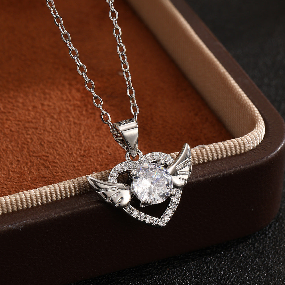 Wholesale Moissanite Angel Wings Pendant Heart Shape Silver Design Trendy Jewelry Accessory For Everyday Wear
